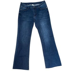 Ladies Denim Distressed and Flared Jeans in Medium Blue Wash Size Tall/Large